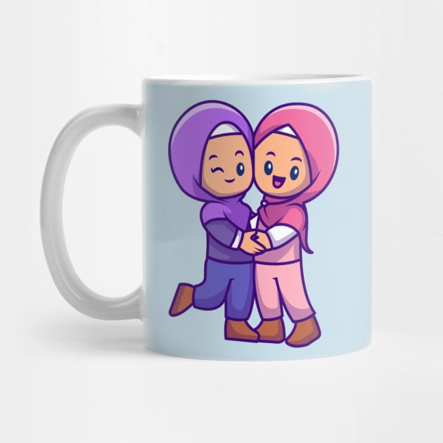 Couple Girl Moslem Celebrating Eid Mubarak Cartoon by Catalyst Labs